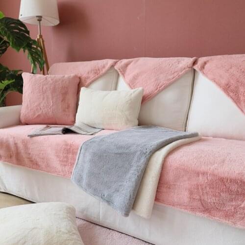 Solid Long Plush Sofa Covers for Living Room Plush Material Modern Minimalist Corner Seat Cover Sofa Towel Furniture Protectors