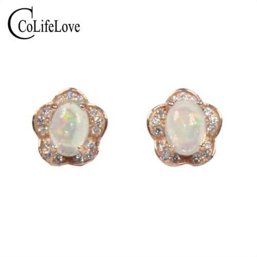 925 Silver Opal Jewelry 5 Mm * 7 Mm Real Natural Opal Stud Earrings Opal Fine Jewelry Opal Earrings Gift for Woman