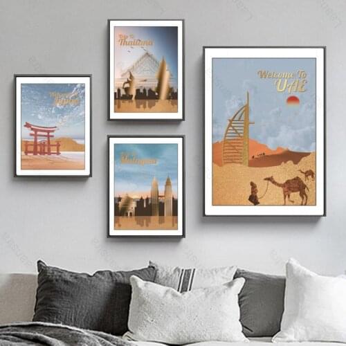 Home Decoration Mural Country Welcome to Japan Malaysia Thailand UAE Travel Landscape Poster Art Canvas Print Wall Art Poster