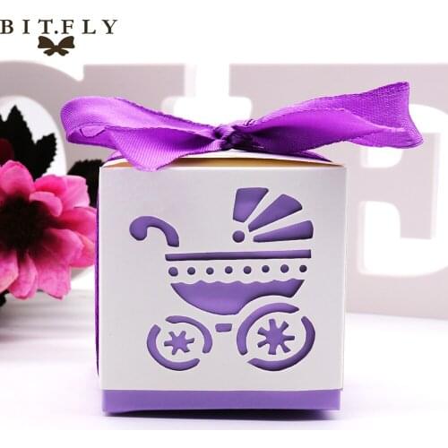 10pcs Candy Box Baby Stroller Gift Box Wedding Birthday Party Supplies Favors Boxes Baby Shower Baptism Christening Paper Boxes