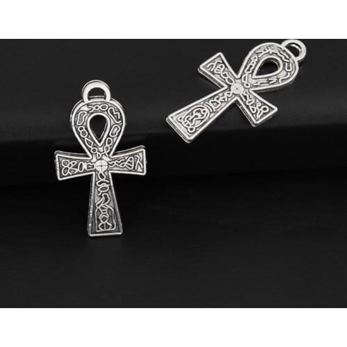 10pcs Silver Color 37.5x21mm Ankh Cross Charms Religious Beliefs Pendant Fit DIY Handmade Jewelry Making Finding Supplies