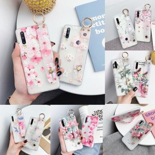 3D Relief Floral Wristband Phone Case for OPPO F7 F9 F11 A8 A31 A83 A9 2020 R9S R11S Plus R15 Pro R17 Soft Girly Holder Cover