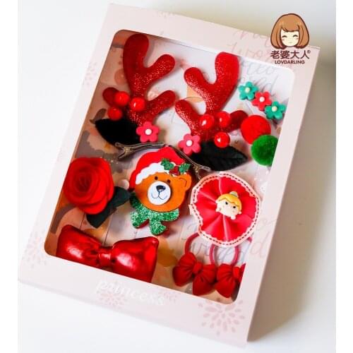 Christmas Hair Decorations Gift Elk Horn Hairpin Set Exquisite Holiday Gift Childrens Ornaments 10-Piece Hairpin Set