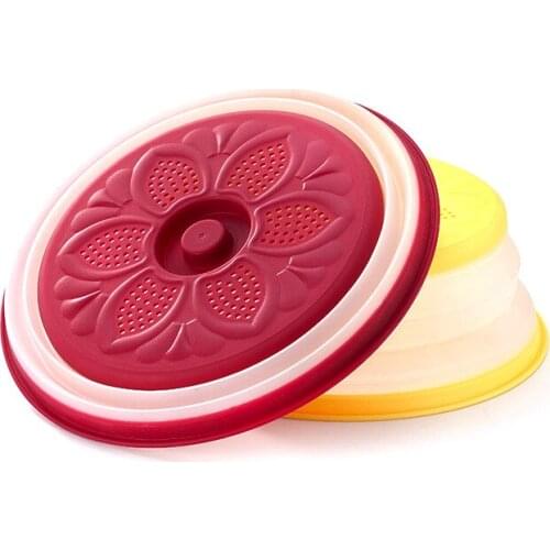 Collapsible Microwave Cover Lid Folding Silicone Microwave Plate Cover Colander Strainer for Fruit Vegetables 9*27.3CM inch