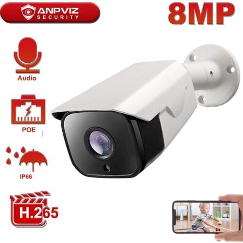 Hikvision Compatible Anpviz 4K 8MP POE IP Camera Outdoor Waterproof Audio CCTV Bullet Camera Motion Detection ONVIF For PoE NVR