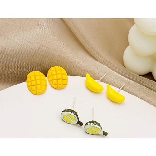 VSnow Korean Fashion Cute Durian Banana Mango Stud Earring for Women Girls Summer Resin Fruit Holiday Earring Jewelry Pendientes