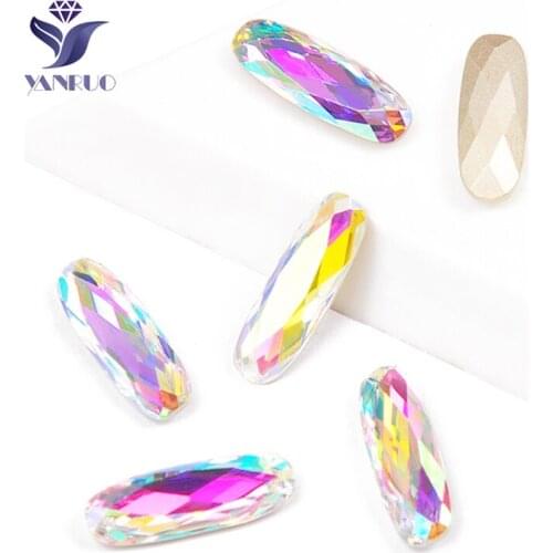 YANRUO 4161 Elongated Baguette High K9 Crystal AB Sewn Rhinestones With SIlver Gold Claws Strass Crystal Stones Decor Clothes