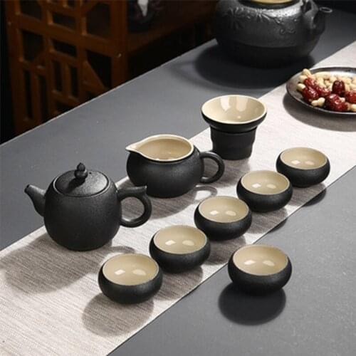 Japanese Black Pottery Kung Fu Tea Set Antique Teapot Set Ceramic Teapot Kettle Cover Bowl China Travel Ceramic Teacup Set