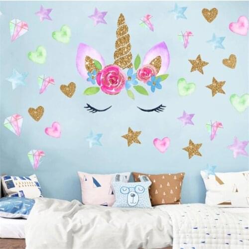 Vivid Cute pink Golden dot unicorn wall sticker living room bedroom wall decoration wall stickers for kids rooms