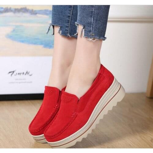 Spring Women Flats Shoes Platform Sneakers Slip On Flats Leather Suede Ladies Loafers Classic Casual Shoes Women Creepers shoes
