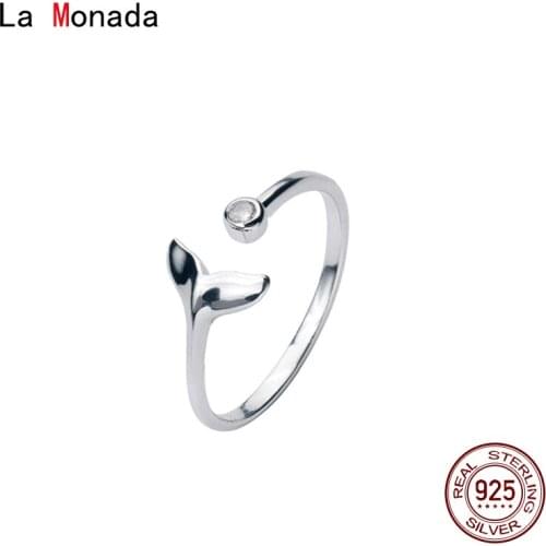 La Monada 52-55mm 925 Sterling Silver Rings For Women Open Resizable Adjustable Ring Finger Fish Tail Silver 925 Jewelry Fashion