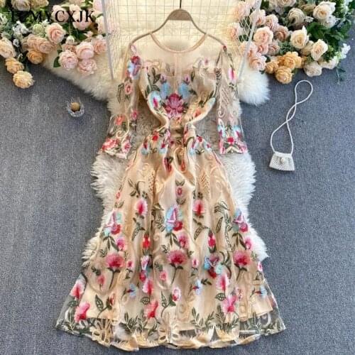 Harajuku Summer dress Women 2021 New Fashion Round Neck Slim Mesh Embroidery Crochet Elegant Vintage A-line Lace Dress Vestidos