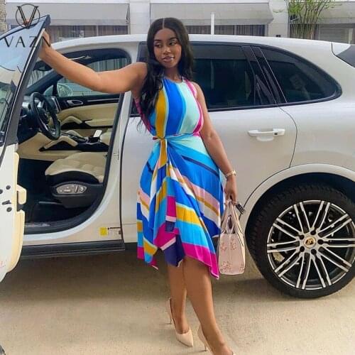 VAZN Summer 2021 European and American Womens Fashion Casual Color Print Sleeveless Dress With Large Swing