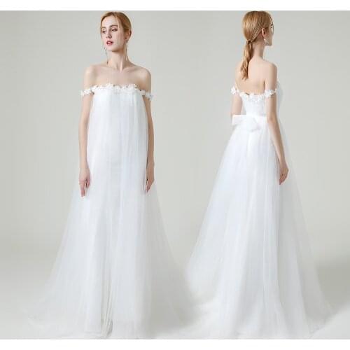 Robe De Mairee Simple Boho Lace Wedding Dresses 2021 Off the Shoulder Flowers Bohemian Bridal Gowns Long Beach Bride