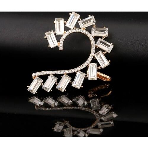 ZLDYOU Square Big Crystal Ear Cuff Stud Jewelry Women Exaggerated Personality Party Gift Curved Zircon Clip Earring