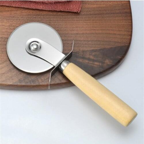 1 Pc Round Pizza Cutter Stainless Steel With Wooden Handle Pizza Knife Cutter Pastry Pasta Dough Kitchen Baking Tools
