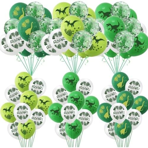 10pcs Cartoon Dinosaur Party Latex Balloon Birthday Kids Jungle Birthday Party Decorations Green Sequin Transparent Balloon