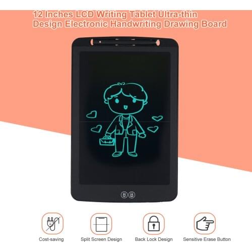 12 Inches Electronic LCD Writing Tablet Reusable Ultra-thin Design Handwriting Drawing Board Pad with Stylus Pen Split Screen