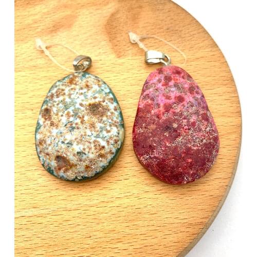 2pcs/pack 2021 Fashion Natural Agate Stone Pendants Semi-precious Stone DIY for Making Necklace 5 Colors for Choice 31x43mm Size