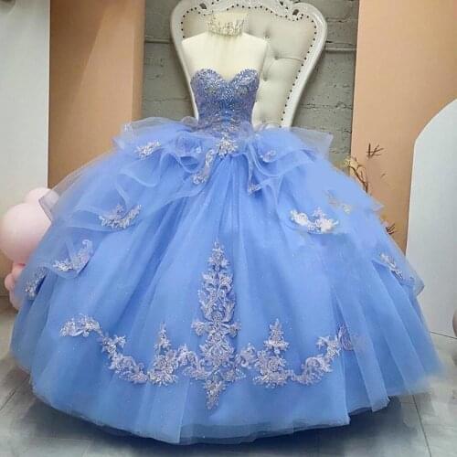 2021 Hot Sale High Quality Ball Gown Quinceanera Dress Appliques Sequins Beads Corset Princess Sweet 16 Prom Party Gowns BM692