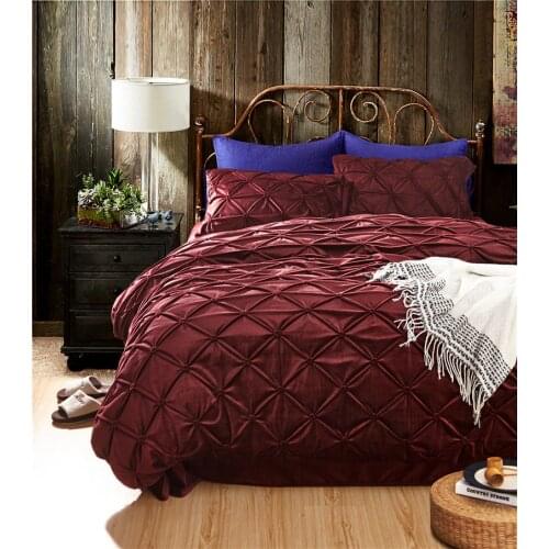 4pcs Fleece fabric Luxury Bedding Set handwork pinch pleat Bed Set King Queen size winter warm Bed Linens Duvet Cover Bed Sheet