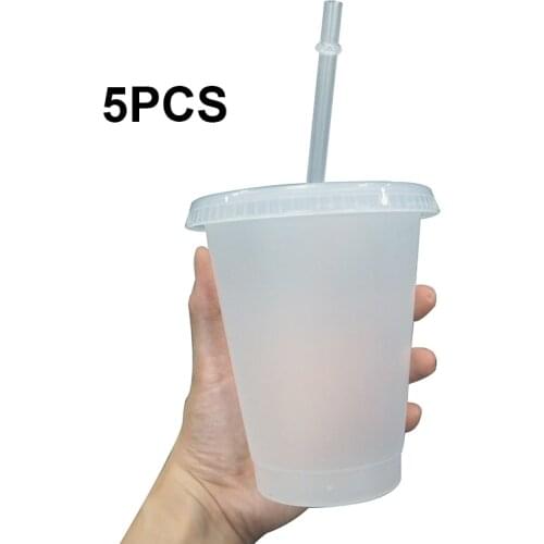 473ml 5pcs Reusable Cups Plastic Tumbler With Lid Transparent Straw Cup Cold Cups Christmas Gift Kithchen Drink Supplies