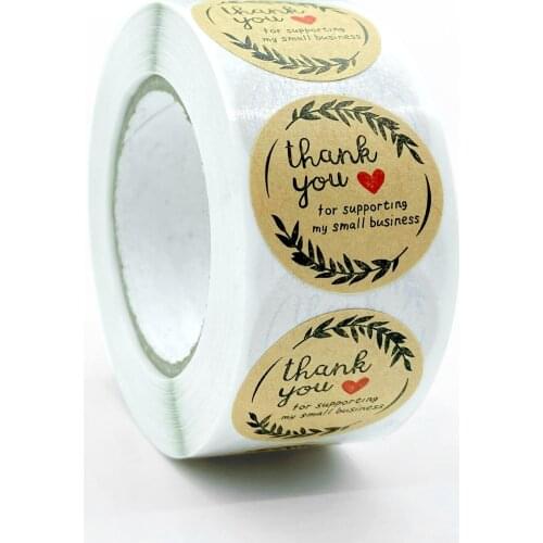 500pcs Thank You For Supporting My Business Kraft Gold Foil Stickers Labels Sticker For Small Shop 1inch Paper Stickers