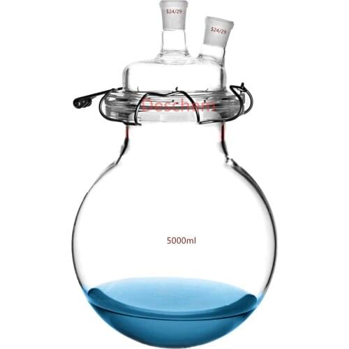 5000ml 24/29 Glass Reaction Reactor Twins Necks Round Bottom Reaction Kettle W/Lid & Clamp