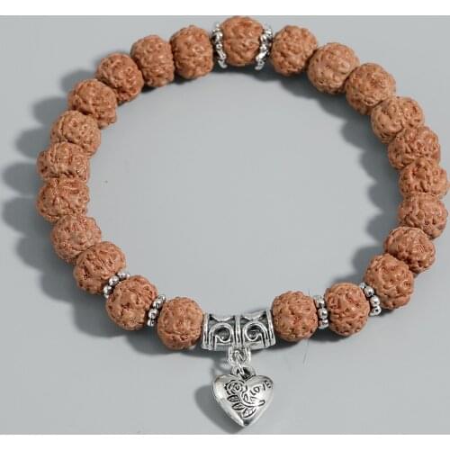 7mm Original Rudraksha Heart Mala Chakra Bracelet Yoga Healing Prayer Charm Womens Jewelry Beaded Strand Bracelet Wholesale