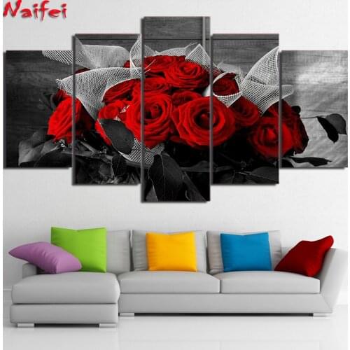 Full Square/Round Drill 5D DIY Diamond Painting "5 Pieces Red Rose Flower" Multi-picture Combination Embroidery 3D Home Decor