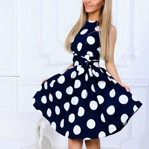 Big Polka Dot Dress Women A Line Sukienka Elegant Party Midi Dress Sleeveless High Quality Fashion Dress Bandage Belt 2020 Swing