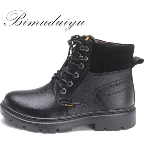 BIMUDUIYU Brand Casual Men Tooling Boot Head Layer Dermis winter Boots Keep Warm Middle High Cylinder Russian style Fashion Boat
