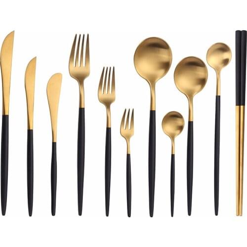 Black Gold Stainless Steel Cutlery Set Western Tableware Dessert Kitchen Party Dinnerware Set Fork Knive Spoon Set Dropshipping