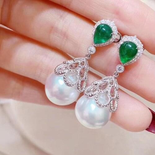 D526 Pearl Earrings Fine Jewelry 925 Sterling Silver 12-13mm Nature Fresh Water White Pearls Drop Dangle Earrings for Women