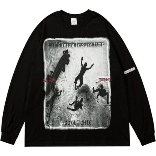 Leisure Time Character Print Hip Hop T-shirts Men Cotton Long Sleeve Fashion Harajuku Streetwear Oversized T Shirt Winter Tees