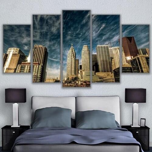 Canvas Poster Home Decor Wall Art Frame 5 Pieces Toronto Blue Sky Skyline Paintings Living Room HD Prints City Building Pictures