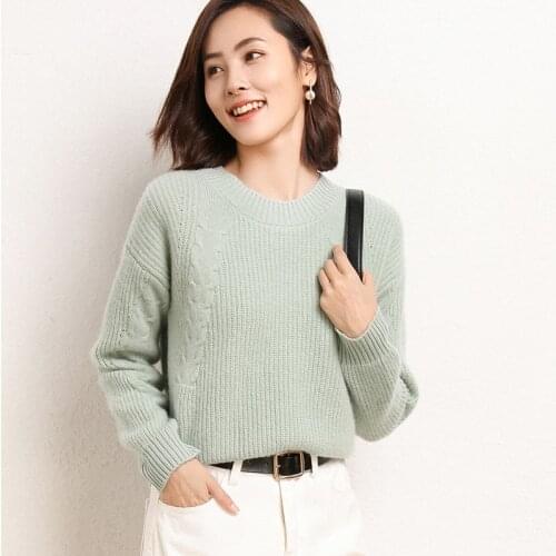 Cashmere sweater womens pullover 2021 winter new casual solid color 100% wool sweater round neck padded ladies top
