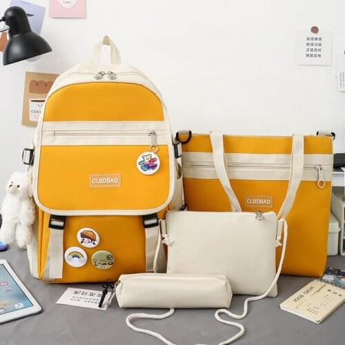 4 pcs sets canvas Schoolbags For Teenage Girls Women Backpacks Laptop keychain School Bags Travel Bagpack Mochila Escolar 50