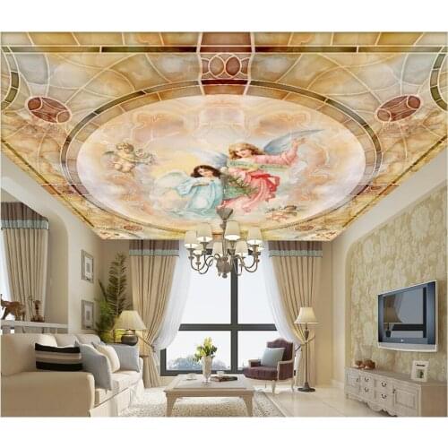 Beautiful angel European ceilings mural Wall Paper Living Room Mural Natural Straw Wallpaper 3D ceilings