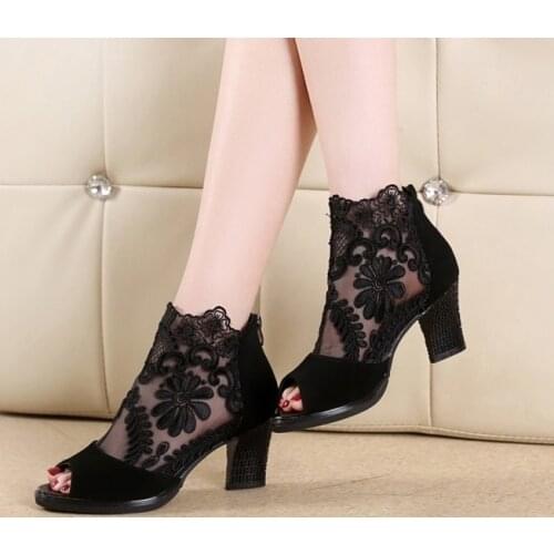 Summer mesh Peep Toe sandals sexy heels single shoes women shoes in Europe and America 2021 spring and summer gauze mujer