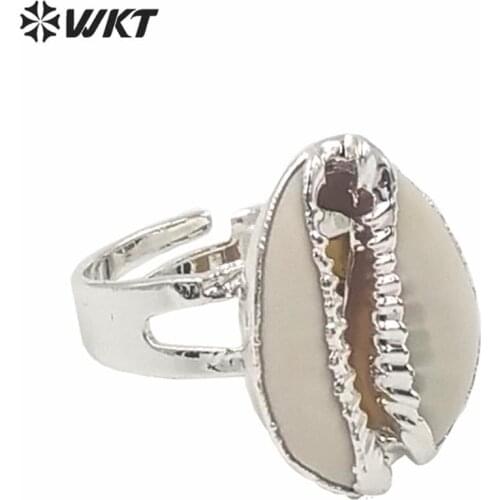 WT-R284 Wholesale Custom Trendy Cowrie Rings Natural Cowrie With Silver Plated With Adjustable Size For Fashion Jewelry Marking