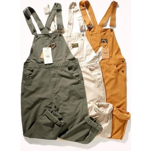 2021 New Japanese Woven Overalls Bibs for Men and Women Couples Fashion Washed Old Retro Jumpsuit Loose Labor Work Casual Pants