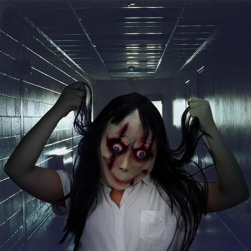 WAYLIKE New Momo Creepy Latex Mask Scary Long Hair Halloween Party Halloween Easter Costume Party Mask
