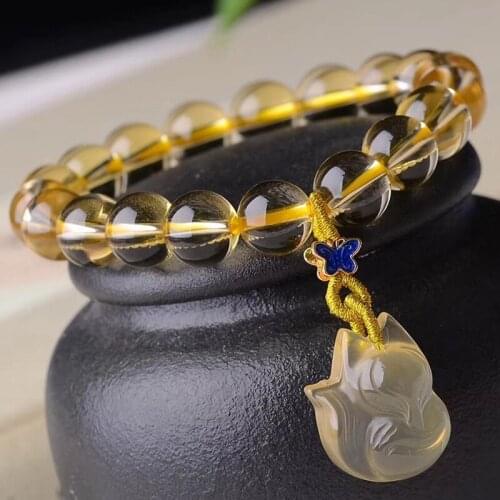 Wholesale Yellow Natural Crystal Bracelets 8mm Bead With Yellow Nine Tails Fox Pendant Bracelets Lucky for Women Crystal Jewelry