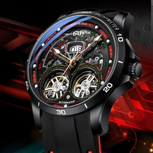 Original AILANG Mens Watch Double Tourbillon Wristwatch Automatic Hollow-out Machine Watches Mens Luminous Waterproof Dropship