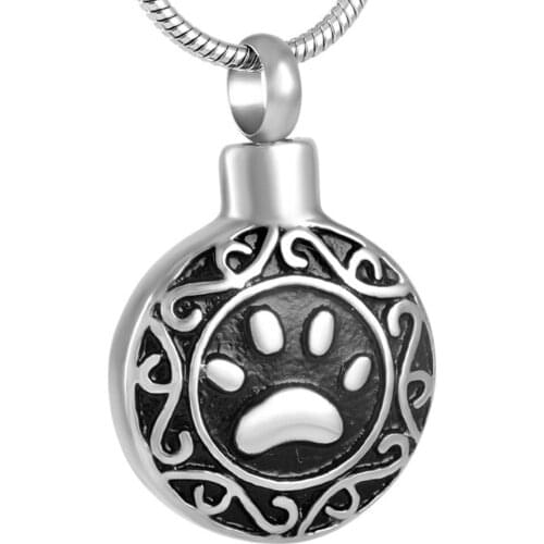 Pet Memorial Jewlery Unisex Stainless Steel Vintage Paw Print Pet Ash Holder Pendants Necklaces IJD8728