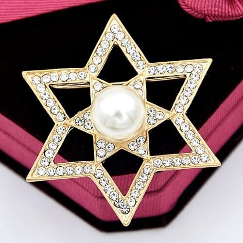 Utei Brooch Gold Color Stunning Diamante And Pearl Pretty Star Brooch Hot Selling
