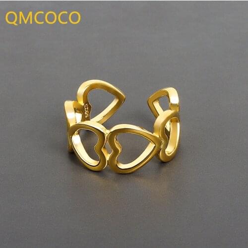QMCOCO 925 Silver Simple Hollow Out Wave Fish Finger Ring Weave Adjustable Ring Jewelry For Women Fashion Gifts