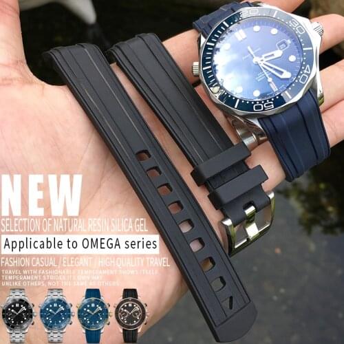 20mm 19mm Watch strap Replacement for Omega Seamaster 300 Curved End Fluorous Rubber silicone watchband Stainless steel buckle