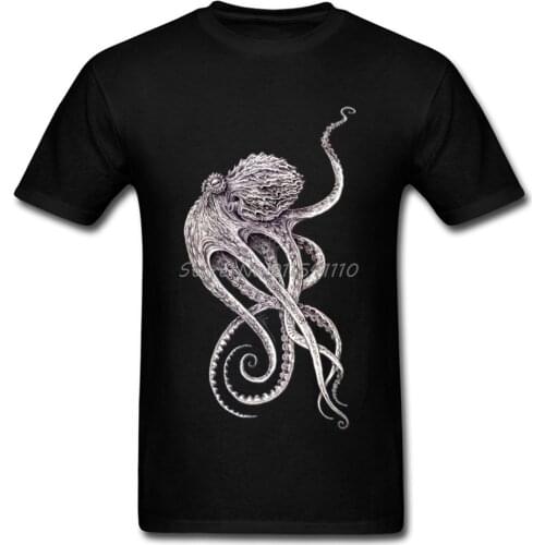 Retro Black T-shirt Men Elegant Octopus Print T Shirt Steampunk Tops Tees Personalized Short Sleeve TShirt Father Day Gift Cloth